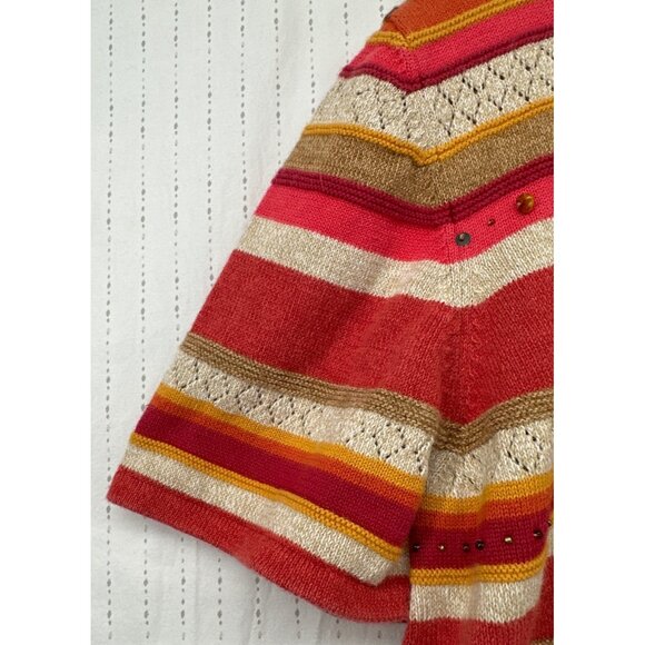 Alfred Dunner Womens Sweater Sz L Orange Striped Beaded Boho Granny Artsy Comfy - Picture 3 of 11